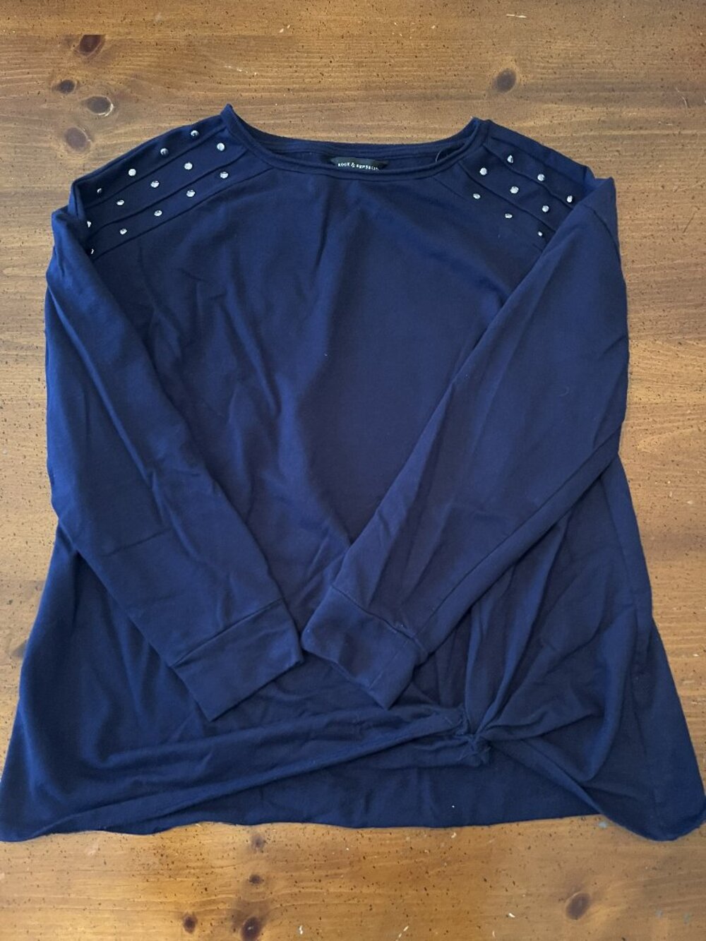 Rock & Republic Studded Blue Twist Front Long Sleeve Top - Size XL